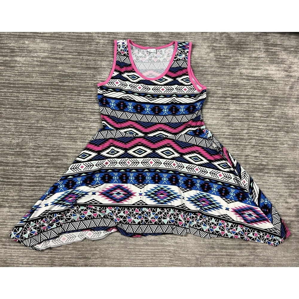 LulaRoe Dress Womens‎ 2XL Multicolor Sleeveless Shark Bite Hem Polyester Blend